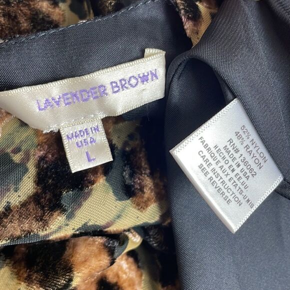 Lavender Brown Burnout Velvet Leopard Print Trapeze Style Dress sz L - Picture 4 of 8